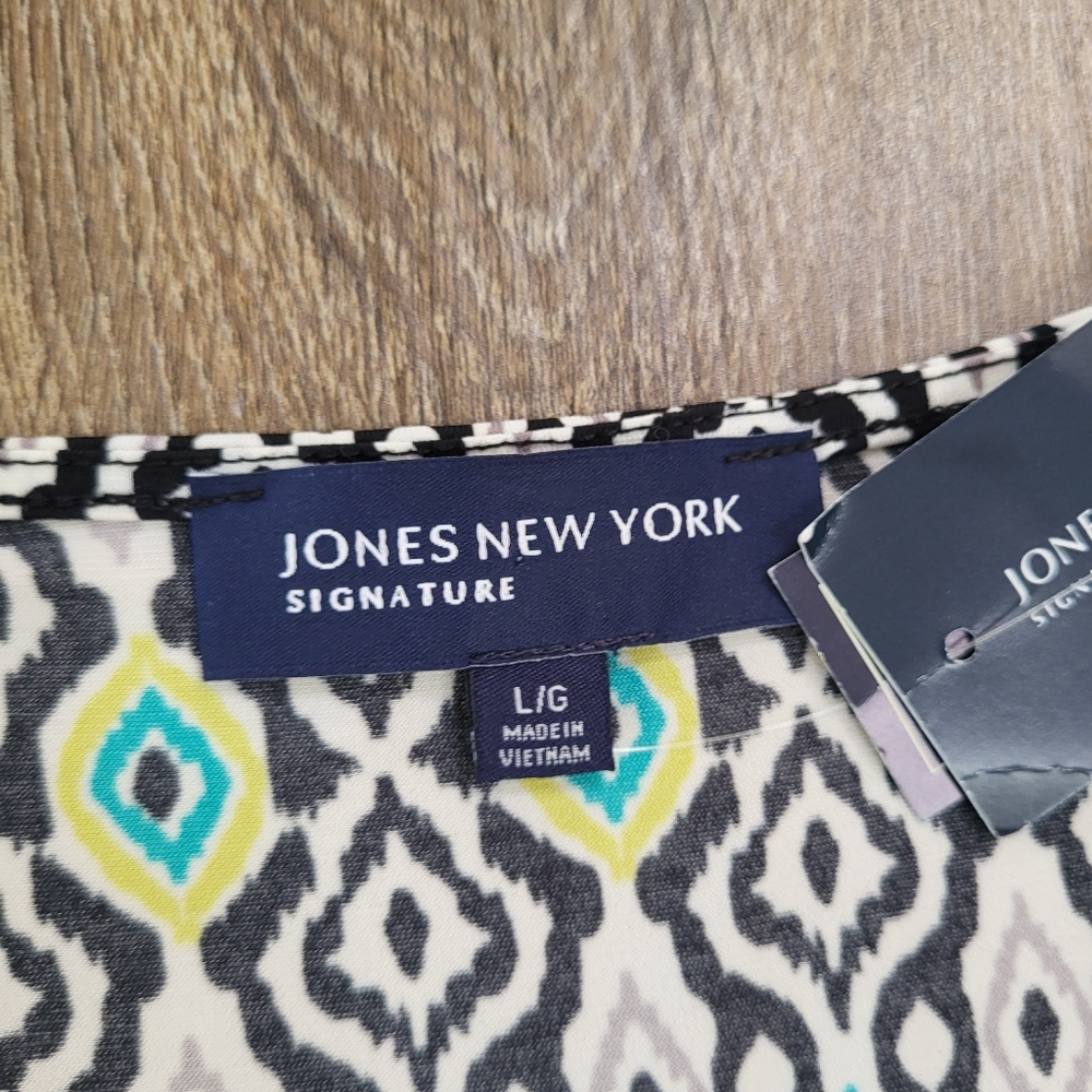 Jones New York Geometric Print Dress Large Stretch Knit Modest Career New Office - Picture 5 of 11